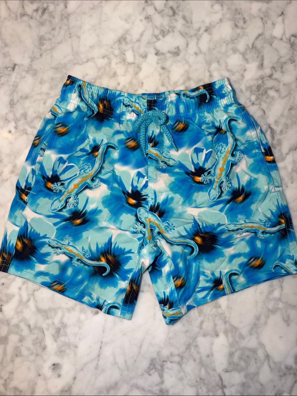 Vilebrequin Blue Tropical Lizard Print Swim Trunks 8Y